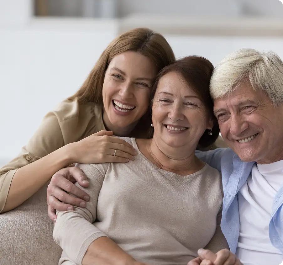A woman who received post-surgery vision care.